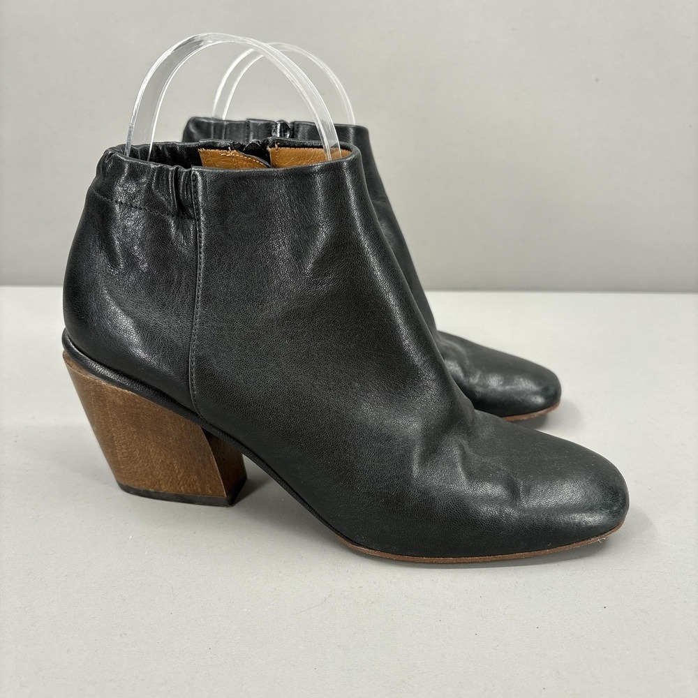 Coclico Boots Womens Size 7.5‎ Black Leather Ankle Booties Block Heel Made Spain